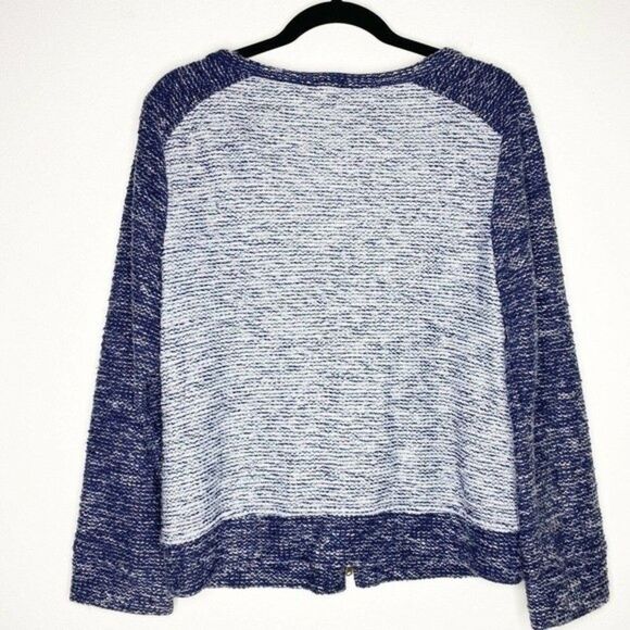 J. CREW BOUCLE SWEATER COLOR BLOCK TWEED ZIP BLUE LARGE FITS LIKE MEDIUM - Picture 3 of 6